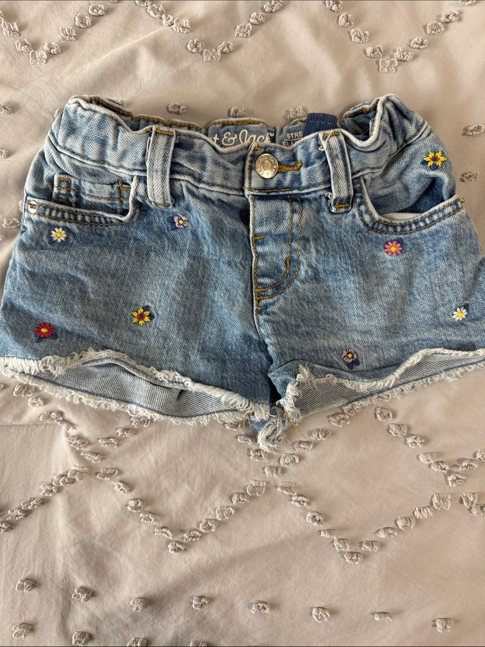 Cat & Jack Light Blue Denim Shorts with Multicolor Flower Embroidery